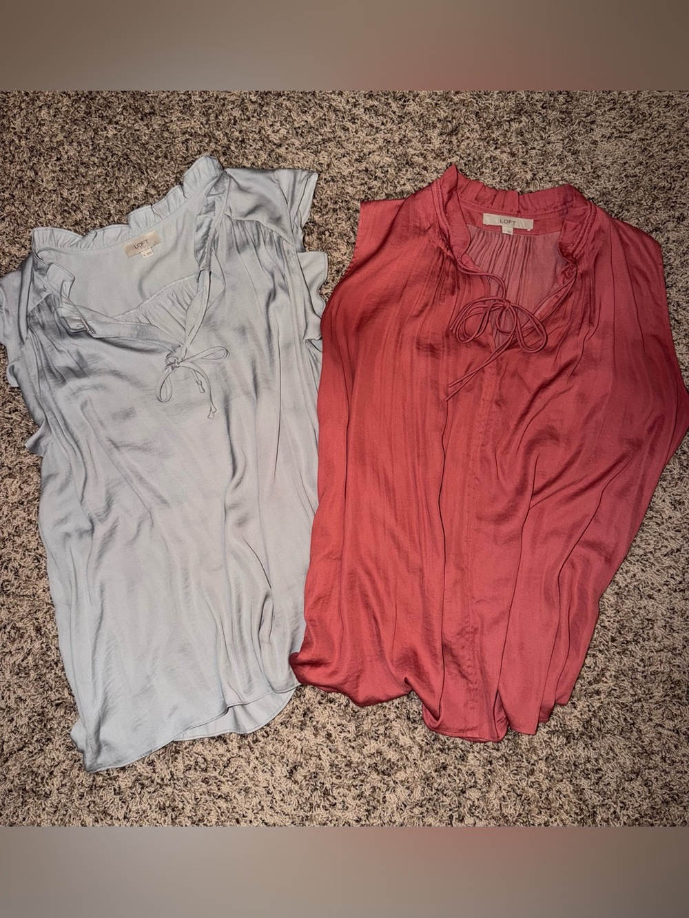 Pair (2) LOFT Sleeveless Tie-Neck Blouses - (XL) Light Gray & Rose (L)